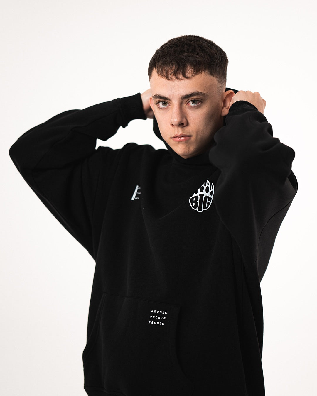 BIG Inscribed Oversized Hoodie Black - Flat Lay Front