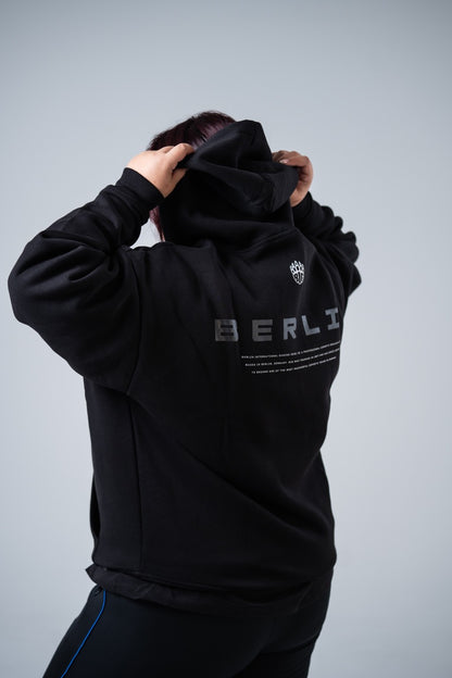 BIG Inscribed Oversized Hoodie Black - Worn Side